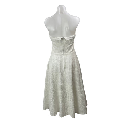 Midinette White Textured Strapless Bandeau Pleated Fit & Flare Midi Dress Size M