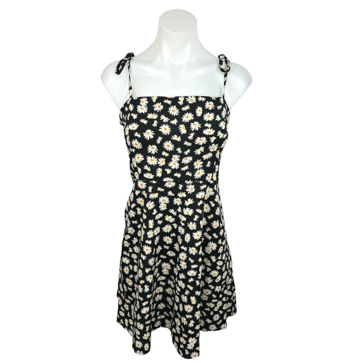 Shein Black Daisy Floral Square Neck Tie Sleeve A Line Mini Dress Size XL