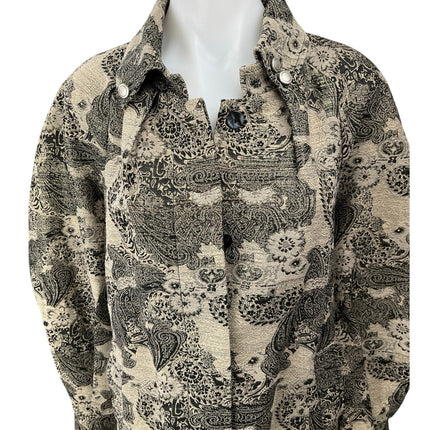 George Simonton Khaki Black Metallic Paisley Button Up Collar Coat Jacket Top S