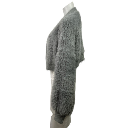 FRNCH Women's Gray Faux Fur Fuzzy Long Sleeve Cropped Open Cardigan Sweater OS