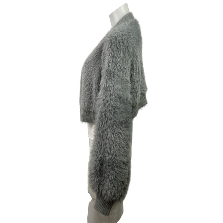 FRNCH Women's Gray Faux Fur Fuzzy Long Sleeve Cropped Open Cardigan Sweater OS
