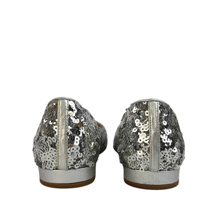 J.Crew Womens Silver Sequin Pointed Toe Slip On Flats Shoes Size 9