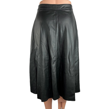 ZARA Women's Black Faux Leather Button Up Flared Calf Length A-Line Skirt Size S