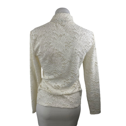 Hill House Women's White Floral Lace Mock Neck Long Sleeve Blouse Top Size S