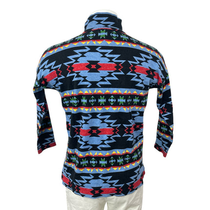 Chaps Sport Men's Blue Aztec Tribal Quarter Zip Long Sleeve Sweater Top Size L