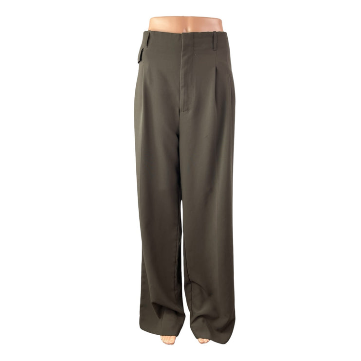 Zara Women's Gray Pleated High Rise Palazzo Wide Leg Trousers Dress Pants Sz L