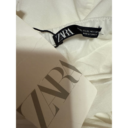 NEW Zara White Short Puff Sleeve Lace Up Back Square Neck Mini A Line Dress XL