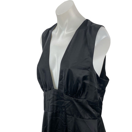 Abercrombie & Fitch Black Silk Satin Plunge Sleeveless Fit & Flare Mini Dress L