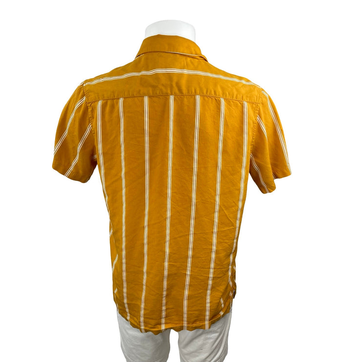 Aeropostale Men's Yellow Stripe Collared Short Sleeve Button Down Shirt Top Sz M