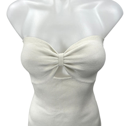 Honey Punch White Ribbed Knit Strapless Sweetheart Tube Bodysuit Top Size S