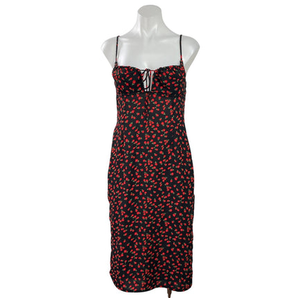 Princess Polly Black Red Floral Sleeveless Tie Slit Cami Midi Slip Dress Size 6