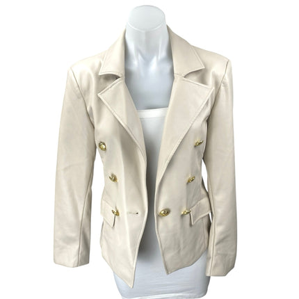 NEW Anthropologie Nico Cream White Faux Leather Double Breasted Blazer Jacket S