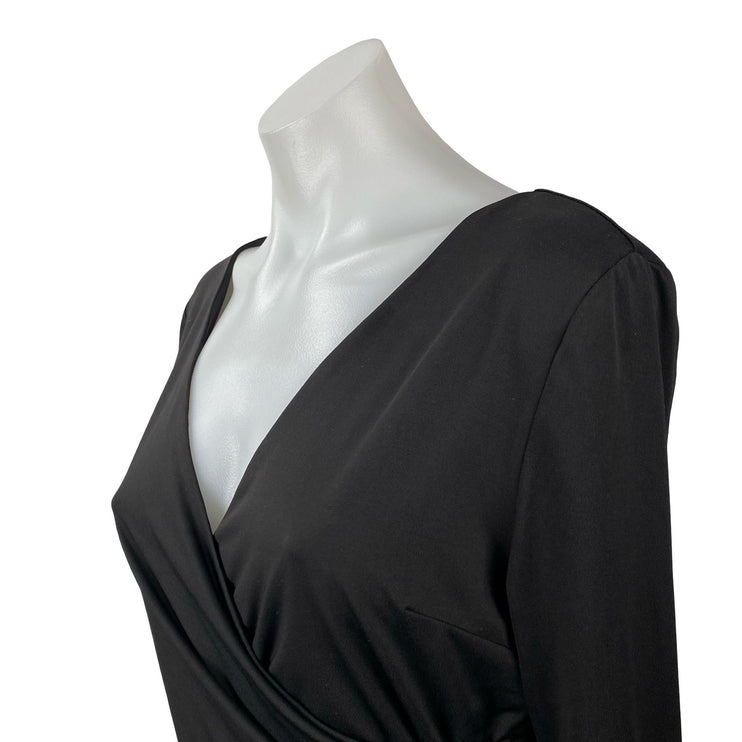 Princess Polly Women's Black Long Sleeve Faux Wrap Drape Bodysuit Top Size 10