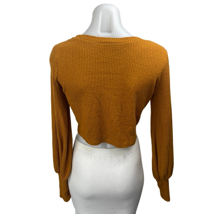 Urban Outfitters Out From Under Tan Long Balloon Sleeve Boxy Cropped Sweater XS