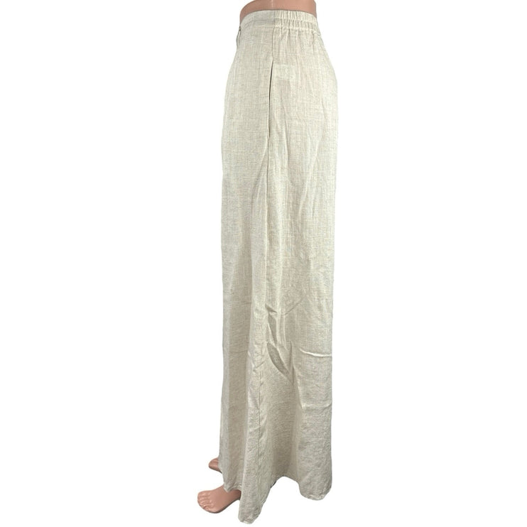 Aakaa Womens White Linen High Rise Front Pleated Flared Leg Trouser Pants Size S