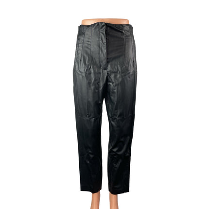 Zara Women's Black Faux Leather Vegan High Rise Straight Trousers Pants Size M
