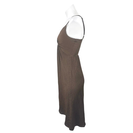 H&M Women's Brown Twist Front Sleeveless V Neck Midi Cami Tank Slip Dress Sz XS