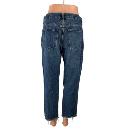 Old Navy Distressed Raw Frayed Hem Straight Dad Boyfriend Denim Jeans Pants Sz 6