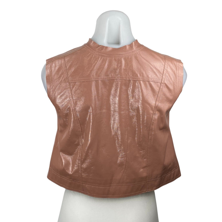 Louise James Women's Pink Faux Vegan Leather Sleeveless Snap Tank Vest Top Sz S