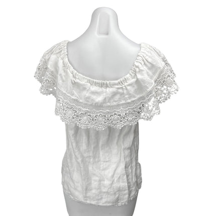 Women's White Embroidered Floral Crochet Off The Shoulder Ruffle Blouse Top Sz S