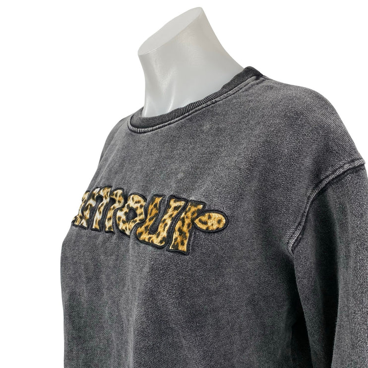 Jubylee Women's Gray Leopard Amour Embroidered Long Sleeve Sweatshirt Top M/L