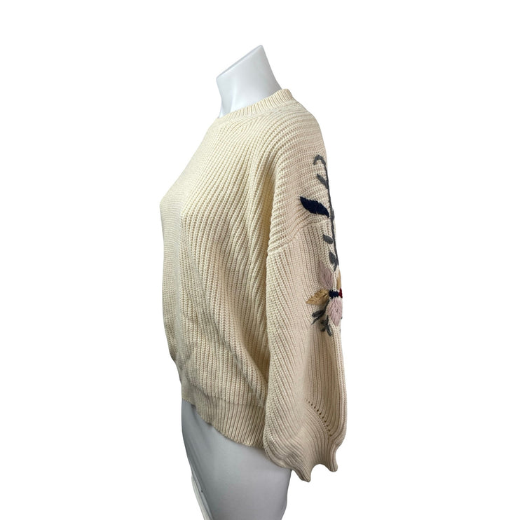 Lola Cream Floral Embroidered Crew Neck Long Sleeve Sweatshirt Sweater Top M/L