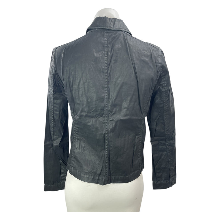 Eileen Fisher Black Faux Vegan Leather Long Sleeve Zip Moto Biker Coat Jacket XS