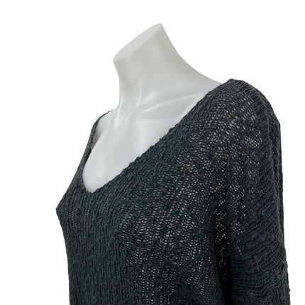 Brandy Melville Women's Black Knit Long Sleeve Deep V Neck Sweater Top Size OS