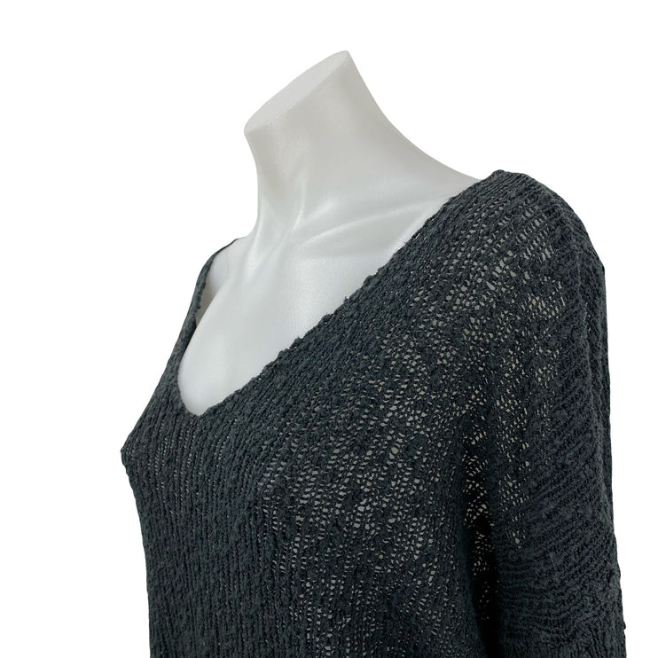Brandy Melville Women's Black Knit Long Sleeve Deep V Neck Sweater Top Size OS