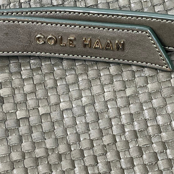 Cole Haan Bethany Green Weave Leather Zip Shoulder Tote Bag Handbag Large OS