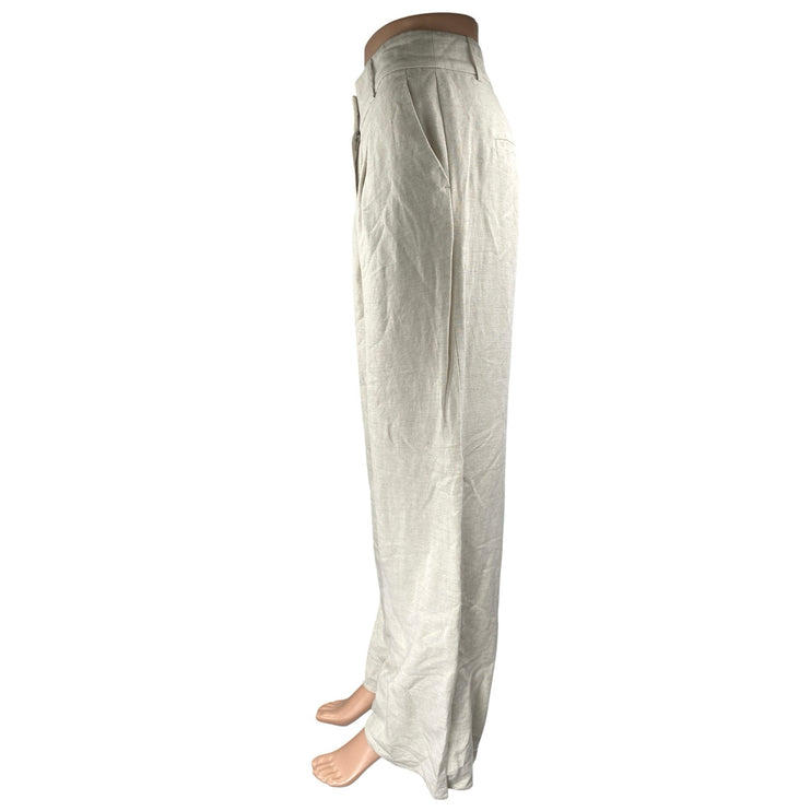 LOFT Women's White Linen Pleated High Waist Palazzo Wide Leg Trousers Pants Sz 4