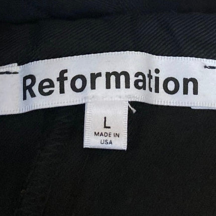 Reformation Women's Black Straight Wide Leg Elastic Waist Trousers Dress Pants L