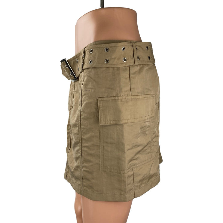 NEW NA-KD Tan Beige Khaki Low Waist Belted Utility Cargo Mini Skirt Size 6