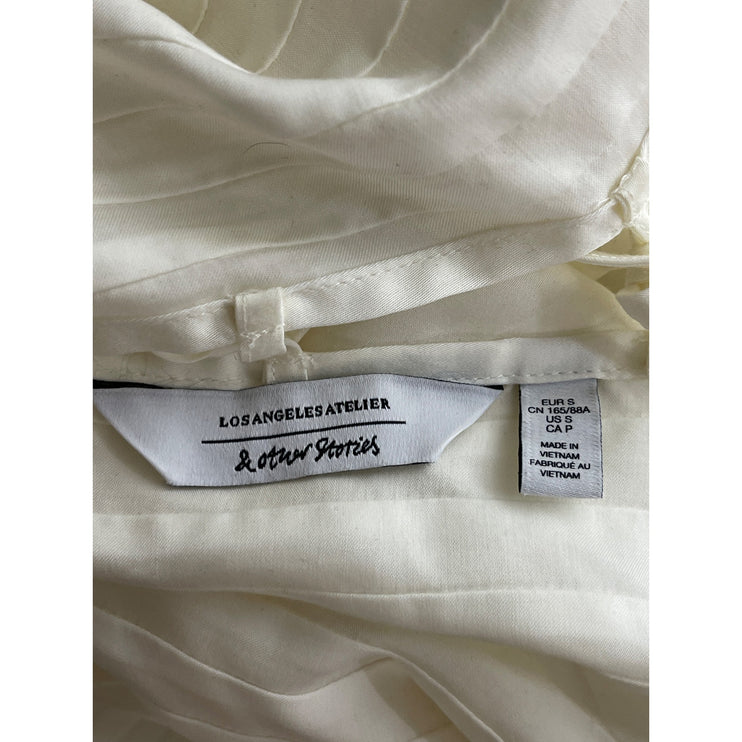 & Other Stories Milo White Pleated Drop Sleeve V Neck A Line Midi Dress Size S