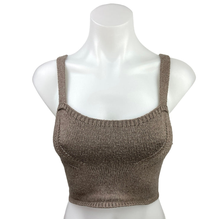 Zara Brown Knit Scoop Neck Stretch Sleeveless Pullover Crop Tank Top Size S