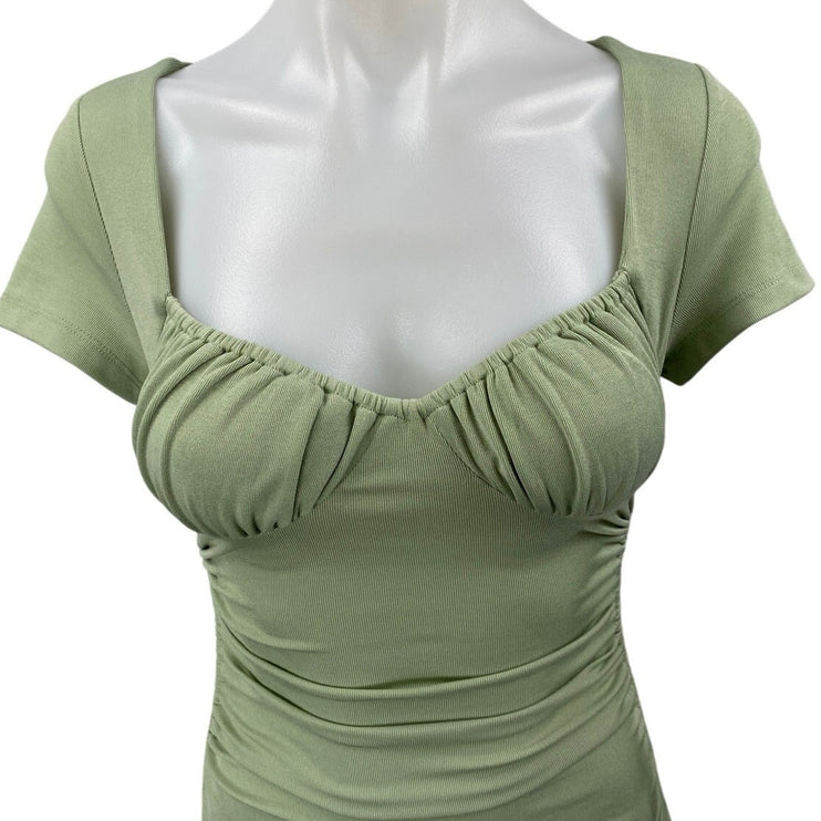 Princess Polly Green Short Sleeve Sweetheart Ruched Mini Bodycon Dress Size 2