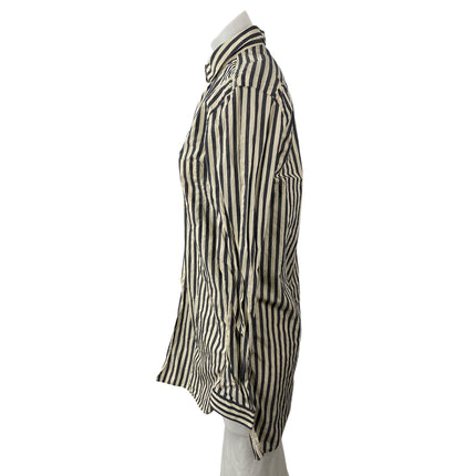 Le31 Simons Women's Black Beige Striped Long Sleeve Button Down Shirt Top Size M