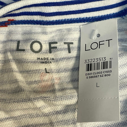 NEW Ann Taylor LOFT Blue Striped Lobster Print Sleeveless Blouse Tank Top Size L