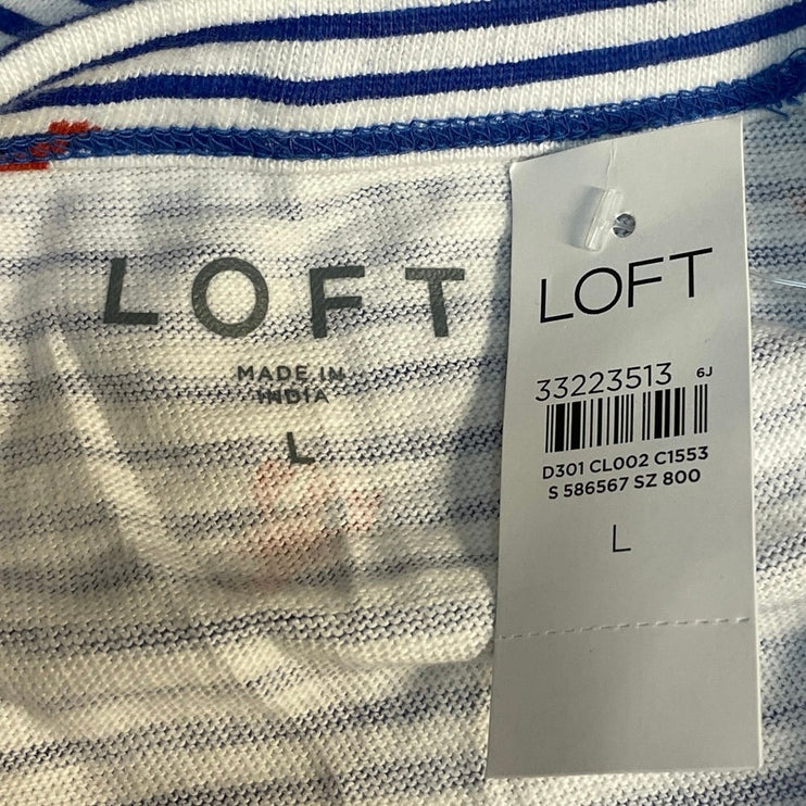 NEW Ann Taylor LOFT Blue Striped Lobster Print Sleeveless Blouse Tank Top Size L