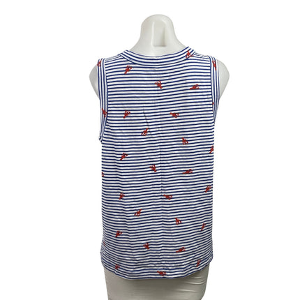 NEW Ann Taylor LOFT Blue Striped Lobster Print Sleeveless Blouse Tank Top Size L