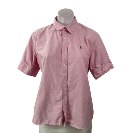 Ralph Lauren Women's Pink Cotton Short Sleeve Button Down Shirt Top Size 14
