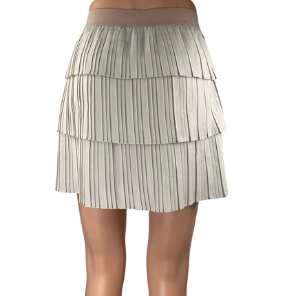 BCBGMaxazria Zana Beige White Pleated Tiered Layered Mini A-line Skirt Size XXS