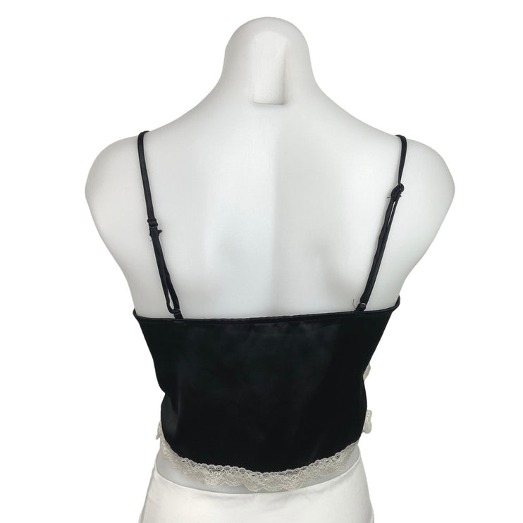 Garage Women Black V-Neck Adjustable Spaghetti Strap Satin Lace Cami Tank Top XS