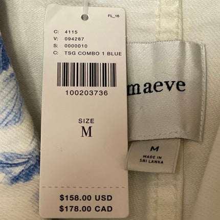 NEW Anthropologie Maeve White Blue Floral Long Sleeve Denim Jean Jacket Size M