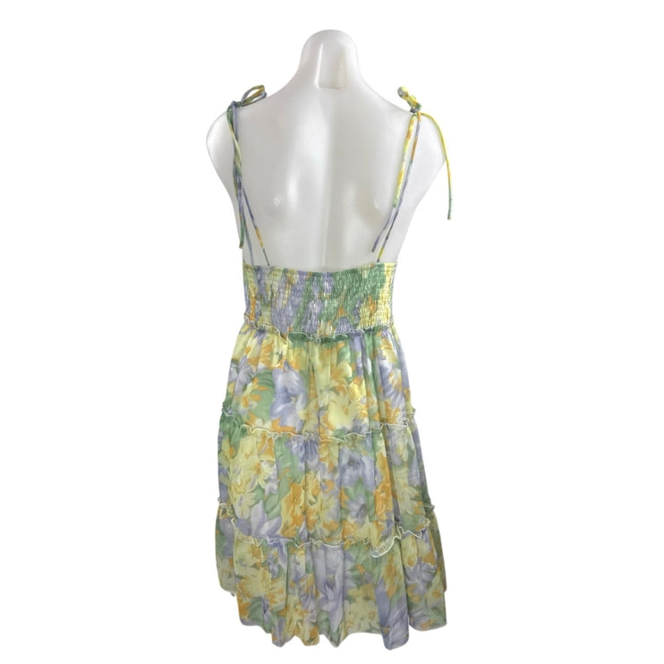 Women's Multicolor Floral Ruffled Tiered Mini Cami Tank Flare A-Line Dress Sz S