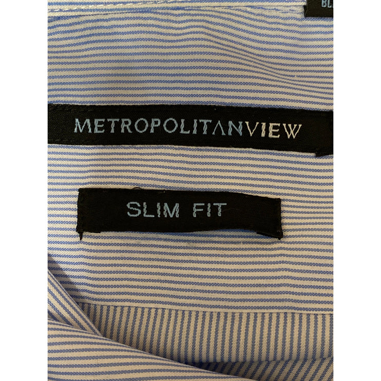 Metropolitan View Men's Blue Stripe Long Sleeve Slim Button Down Shirt Top Sz 32