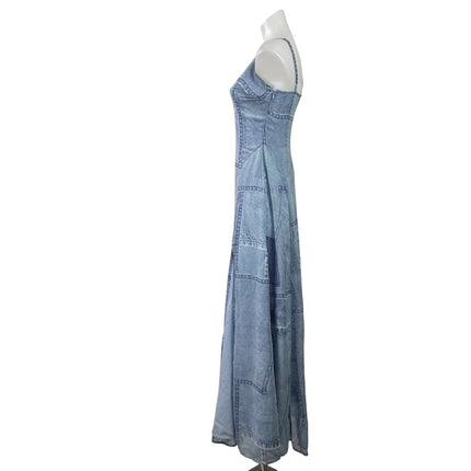 ASOS Design Womens Blue Sleeveless Denim Patchwork Camisole A-line Maxi Dress 4