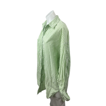 Stradivarius Green Gingham Check Collared Long Sleeve Button Down Shirt Top Sz S