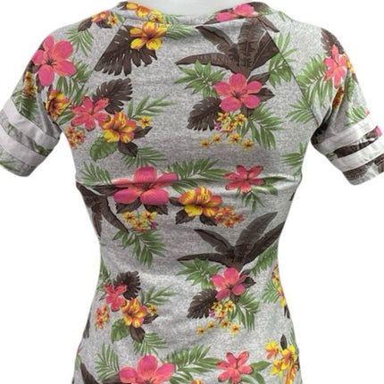 No Boundaries Tropical Floral V Neck Short Sleeve Slim Basic Tee T-Shirt Top XS