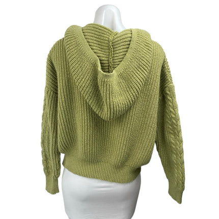 Commense Women's Green Cable Knit Hoodie Hooded Long Sleeve Sweater Top Size S